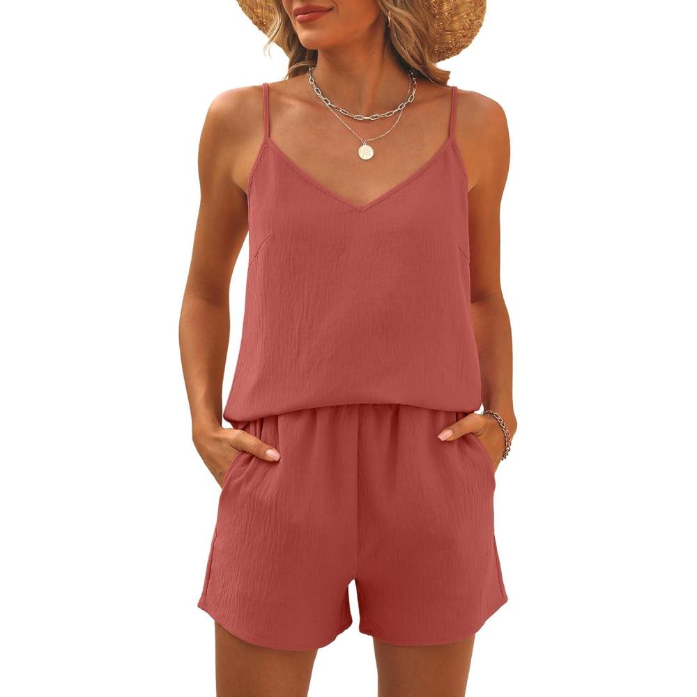 imageCaracilia Lounge Sets for Women 2 Piece Travel V Neck Tank Short Matching Set Summer Casual Spring Trendy Comfy Outfits 2026Orange