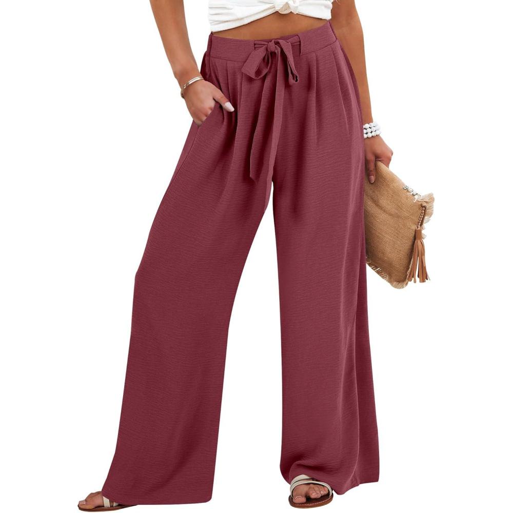 imageCaracilia Wide Leg Palazzo Pants for Women Summer High Waist Flowy Loose Casual Lounge Trousers Beach Travel Vacation ClothesRust Red