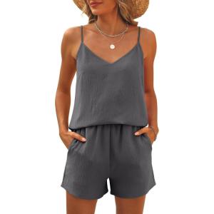 Caracilia Lounge Sets for Women 2 Piece Travel V Neck Tank Short Matching Set Summer Casual Spring Trendy Comfy Outfits 2026(Dark Gray)