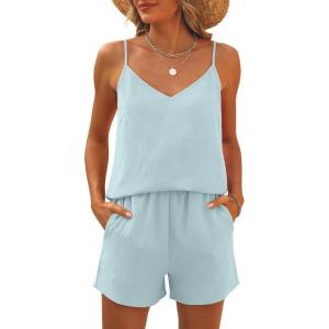 Caracilia Lounge Sets for Women 2 Piece Travel V Neck Tank Short Matching Set Summer Casual Spring Trendy Comfy Outfits 2026(Mint Green)