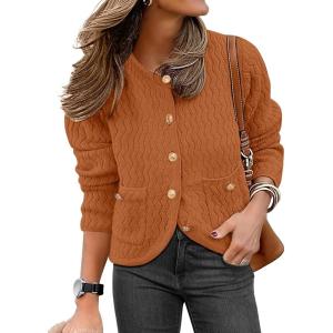 Caracilia Women’s 2025 Fall Cardigan Sweaters Knitted Dressy Casual Jackets Trendy Outfits(Burnt Orange)