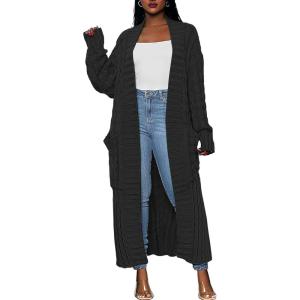 Caracilia Womens Long Cardigan Sweaters 2025 Fall Open Front Coat Long Sleeve Cable Knit Maxi Outerwear Trendy Jacket Clothes(Black)
