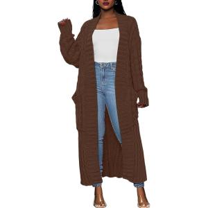 Caracilia Womens Long Cardigan Sweaters 2025 Fall Open Front Coat Long Sleeve Cable Knit Maxi Outerwear Trendy Jacket Clothes(Brown)