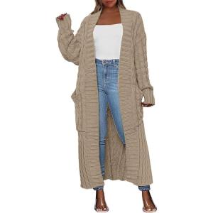 Caracilia Womens Long Cardigan Sweaters 2025 Fall Open Front Coat Long Sleeve Cable Knit Maxi Outerwear Trendy Jacket Clothes(Camel)