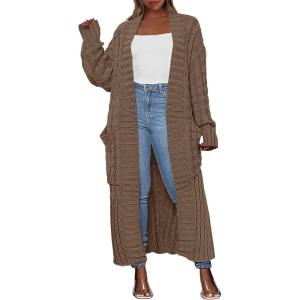 Caracilia Womens Long Cardigan Sweaters 2025 Fall Open Front Coat Long Sleeve Cable Knit Maxi Outerwear Trendy Jacket Clothes(Coffee)