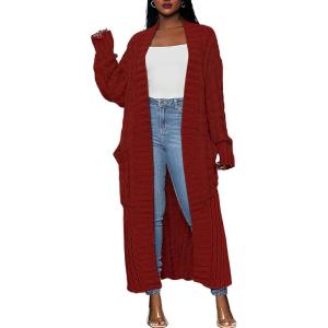 Caracilia Womens Long Cardigan Sweaters 2025 Fall Open Front Coat Long Sleeve Cable Knit Maxi Outerwear Trendy Jacket Clothes(Dark Red)