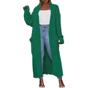 Caracilia Womens Long Cardigan Sweaters 2025 Fall Open Front Coat Long Sleeve Cable Knit Maxi Outerwear Trendy Jacket Clothes(Green)