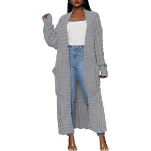 Caracilia Womens Long Cardigan Sweaters 2025 Fall Open Front Coat Long Sleeve Cable Knit Maxi Outerwear Trendy Jacket Clothes(Grey)