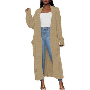 Caracilia Womens Long Cardigan Sweaters 2025 Fall Open Front Coat Long Sleeve Cable Knit Maxi Outerwear Trendy Jacket Clothes(Khaki)