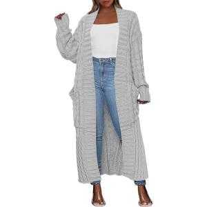 Caracilia Womens Long Cardigan Sweaters 2025 Fall Open Front Coat Long Sleeve Cable Knit Maxi Outerwear Trendy Jacket Clothes(Light Grey)