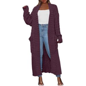 Caracilia Womens Long Cardigan Sweaters 2025 Fall Open Front Coat Long Sleeve Cable Knit Maxi Outerwear Trendy Jacket Clothes(Red)