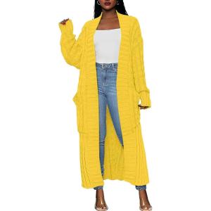 Caracilia Womens Long Cardigan Sweaters 2025 Fall Open Front Coat Long Sleeve Cable Knit Maxi Outerwear Trendy Jacket Clothes(Yellow)
