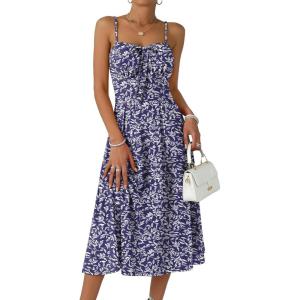Caracilia Summer Dresses for Women Floral Corset Spaghetti Strap Milkmaid Midi Sundress 2026 Flowy Wedding Guest Dresses(Leaf Printed)