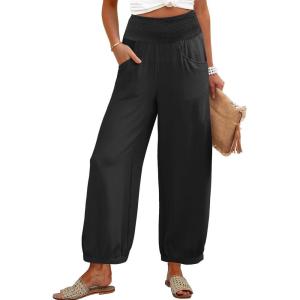 Caracilia Women Wide Leg Palazzo Pants 2026 Summer Casual High Waist Flowy Loose Boho Beach Vacation Lantern Pants(Black)