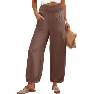 Caracilia Women Wide Leg Palazzo Pants 2026 Summer Casual High Waist Flowy Loose Boho Beach Vacation Lantern Pants(Coffee)