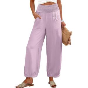 Caracilia Women Wide Leg Palazzo Pants 2026 Summer Casual High Waist Flowy Loose Boho Beach Vacation Lantern Pants(Pink)