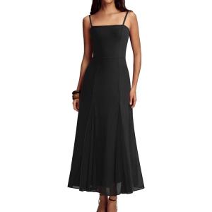 Caracilia Women Summer Maxi Dress Elegant Formal Cocktail Dress Spaghetti Strap Beach Wedding Guest Party Floral Long Dress(Black)