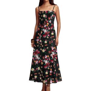 Caracilia Women Summer Maxi Dress Elegant Formal Cocktail Dress Spaghetti Strap Beach Wedding Guest Party Floral Long Dress(Dark Floral Burst)
