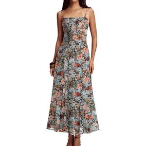 Caracilia Women Summer Maxi Dress Elegant Formal Cocktail Dress Spaghetti Strap Beach Wedding Guest Party Floral Long Dress(Floral Pastels)