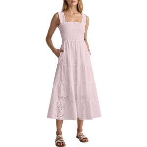 Caracilia Womens Summer Midi Dress Casual Square Neck Sleeveless Eyelet Smocked A Line Tiered 2026 Flowy Dresses with Pockets(Light Pink)