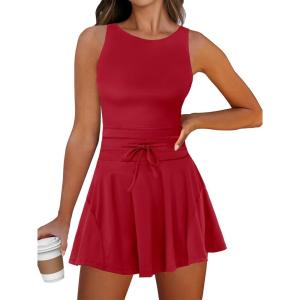 Caracilia Women’s Tennis Mini Dresses 2026 Summer Sleeveless Built in Shorts Golf Athletic One Piece Active Romper Dress(Red)