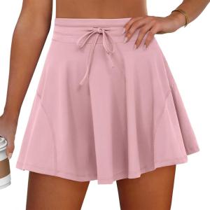 Caracilia Womens Tennis Skirts Athletic Mini Skort 2026 High Waisted Drawstring Golf Workout Pickleball Skirt Built in Shorts(Pink)