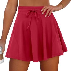 Caracilia Womens Tennis Skirts Athletic Mini Skort 2026 High Waisted Drawstring Golf Workout Pickleball Skirt Built in Shorts(Red)