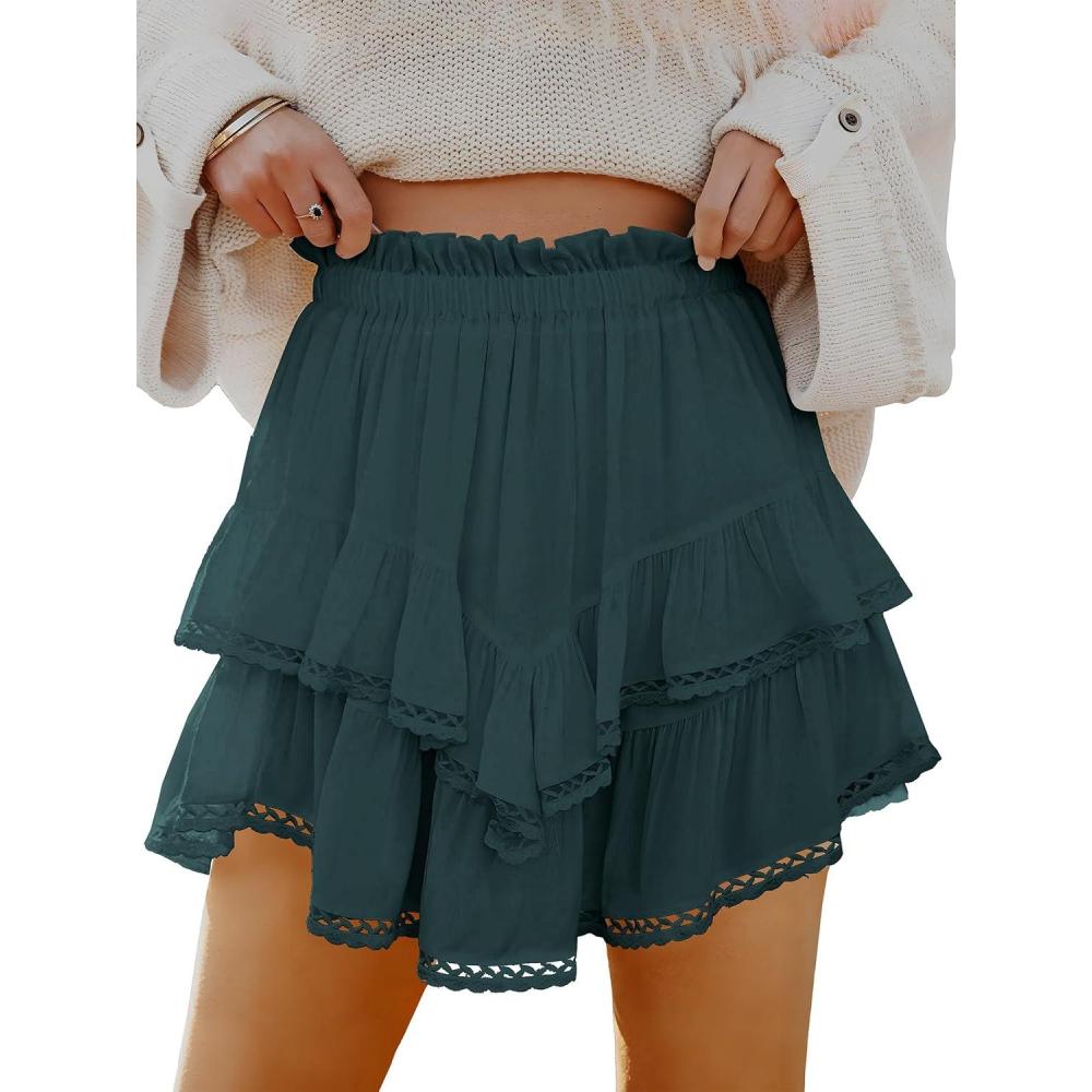 imageCaracilia Women Summer Flowy Mini Skirts Built in Shorts Casual Boho Ruffle Cute Tennis Skorts 2026 Beach Vacation ClothesDark Green