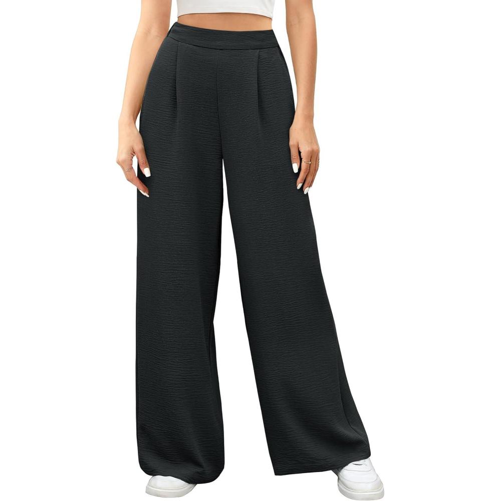 imageCaracilia Women Wide Leg Palazzo Pants 2026 Summer Spring High Waisted Casual Flowy Work Dress Pants Trousers Office SlacksBlack