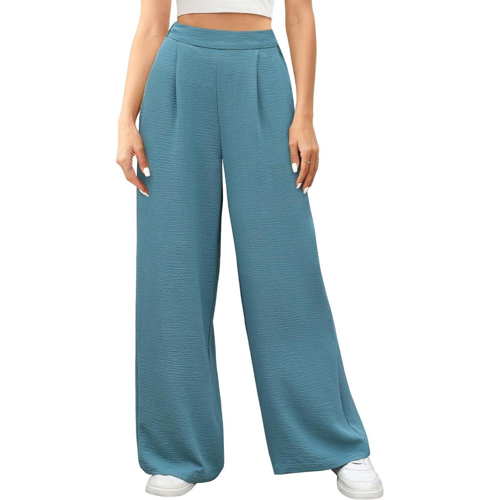 imageCaracilia Women Wide Leg Palazzo Pants 2026 Summer Spring High Waisted Casual Flowy Work Dress Pants Trousers Office SlacksLake