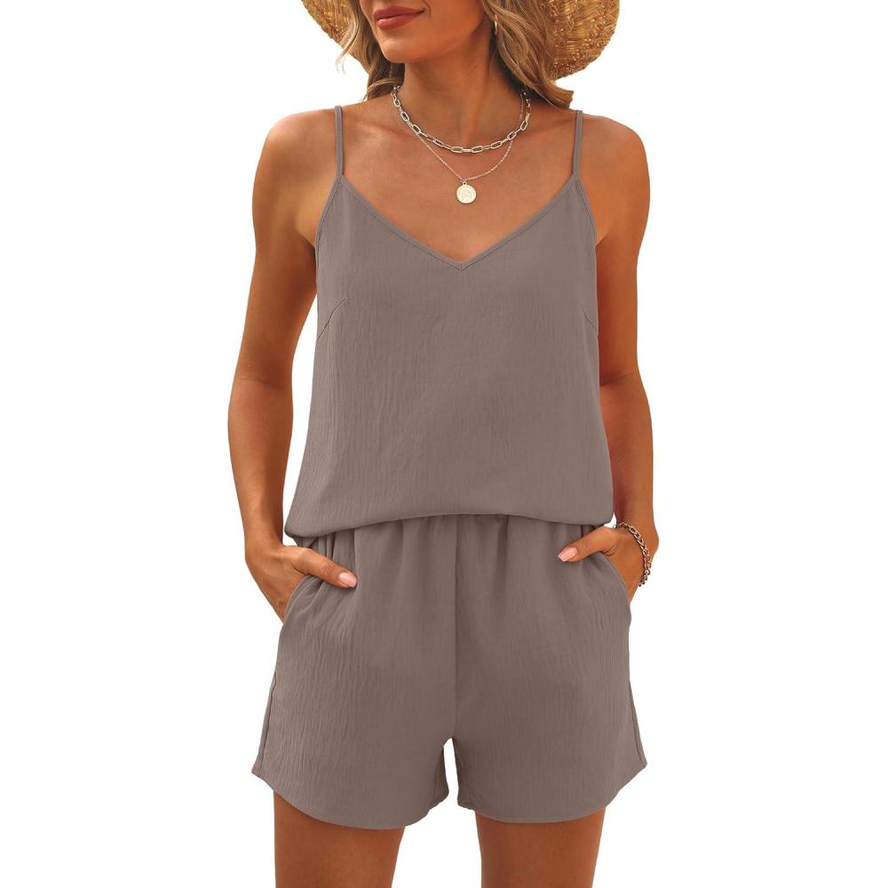 imageCaracilia Womens 2 Piece Lounge Sets Summer Outfits V Neck Tank Top Short Matching Set Casual Travel Beach Vacation ClothesBrown