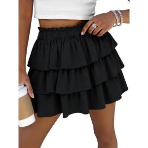 Caracilia Summer Skorts for Women Flowy High Waist Ruffle Tiered Mini Skirts 2026 Casual Beach Vacation Skirt Built-in Shorts(Black)