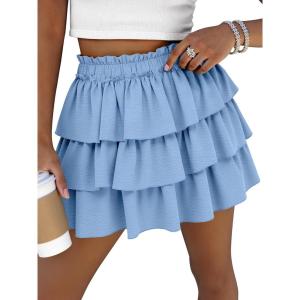 Caracilia Summer Skorts for Women Flowy High Waist Ruffle Tiered Mini Skirts 2026 Casual Beach Vacation Skirt Built-in Shorts(Bright Blue)