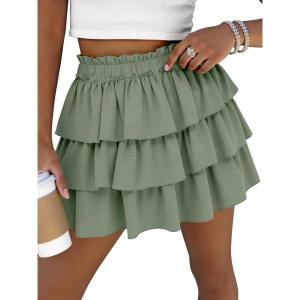Caracilia Summer Skorts for Women Flowy High Waist Ruffle Tiered Mini Skirts 2026 Casual Beach Vacation Skirt Built-in Shorts(Light Green)