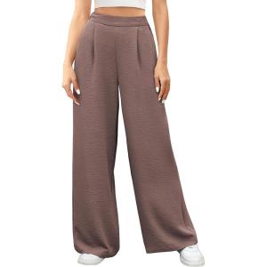 Caracilia Women Wide Leg Palazzo Pants 2026 Summer Spring High Waisted Casual Flowy Work Dress Pants Trousers Office Slacks(Brown)