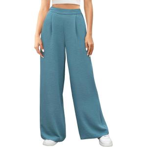 Caracilia Women Wide Leg Palazzo Pants 2026 Summer Spring High Waisted Casual Flowy Work Dress Pants Trousers Office Slacks(Lake)