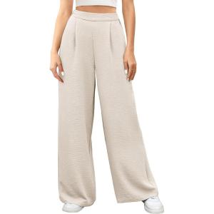 Caracilia Women Wide Leg Palazzo Pants 2026 Summer Spring High Waisted Casual Flowy Work Dress Pants Trousers Office Slacks(Light Yellow)