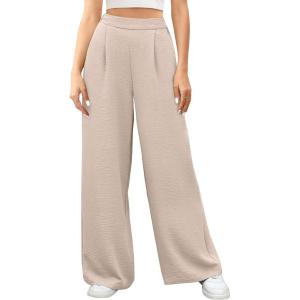 Caracilia Women Wide Leg Palazzo Pants 2026 Summer Spring High Waisted Casual Flowy Work Dress Pants Trousers Office Slacks(Parchment)