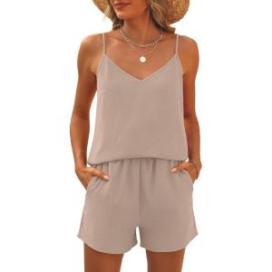 Caracilia Womens 2 Piece Lounge Sets Summer Outfits V Neck Tank Top Short Matching Set Casual Travel Beach Vacation Clothes(Apricot)