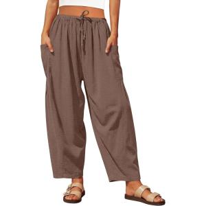 Caracilia Womens Wide Leg Pants 2026 Summer Palazzo Casual Loose Drawstring Lounge Flowy Beach Travel Vacation Harem Trousers(Brown)