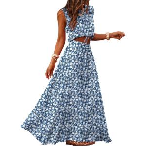 Caracilia Women’s 2 Piece Maxi Skirt Sets 2026 Summer Casual Cropped Tank Top High Waisted Long Skirts Beach Vacation Clothes(Navy Blue White Floral)