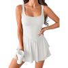 imageCaracilia Womens Tennis Dress Square Neck Built in Shorts and Bra Workout Athletic Golf Ruffle Hem Mini Dresses with PocketsWhite