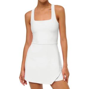 Caracilia Women Tennis Dress with Built in Shorts Summer 2026 Square Neck Sleeveless Athletic Golf Mini Dress Workout Outfits(White)