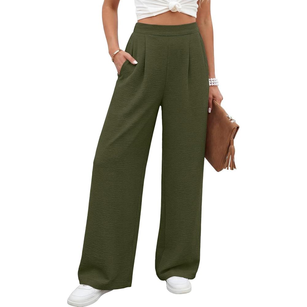 imageCaracilia Women Wide Leg Pants 2026 Summer High Waisted Business Casual Work Dress Pants Palazzo Slacks Trousers OutfitsArmy Green