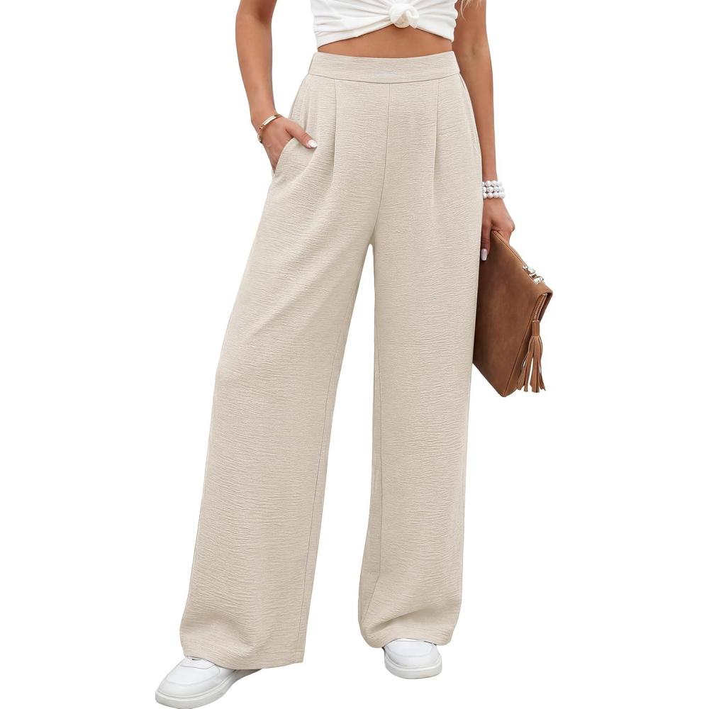 imageCaracilia Women Wide Leg Pants 2026 Summer High Waisted Business Casual Work Dress Pants Palazzo Slacks Trousers OutfitsLight Yellow