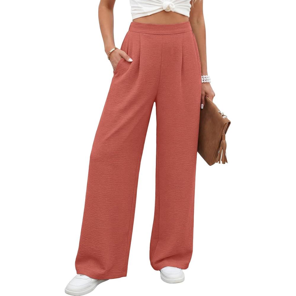 imageCaracilia Women Wide Leg Pants 2026 Summer High Waisted Business Casual Work Dress Pants Palazzo Slacks Trousers OutfitsOrange Red