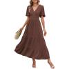 imageCaracilia Womens Summer Maxi Dresses Casual Ruffle Short Sleeve V Neck Tiered ALine Flowy Boho Beach Long Dress with PocketsCoffee