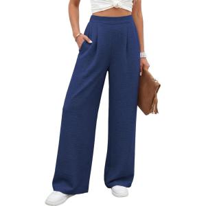 Caracilia Women Wide Leg Pants 2026 Summer High Waisted Business Casual Work Dress Pants Palazzo Slacks Trousers Outfits(Navy Blue)