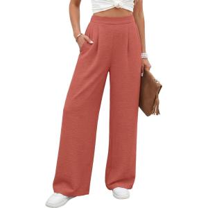 Caracilia Women Wide Leg Pants 2026 Summer High Waisted Business Casual Work Dress Pants Palazzo Slacks Trousers Outfits(Orange Red)
