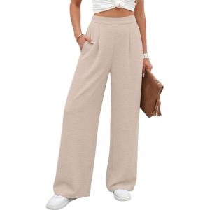 Caracilia Women Wide Leg Pants 2026 Summer High Waisted Business Casual Work Dress Pants Palazzo Slacks Trousers Outfits(Parchment)